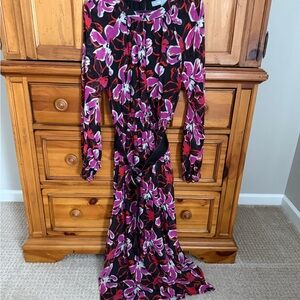 Chic Long Sleeve Floral Dress in Black and Pink